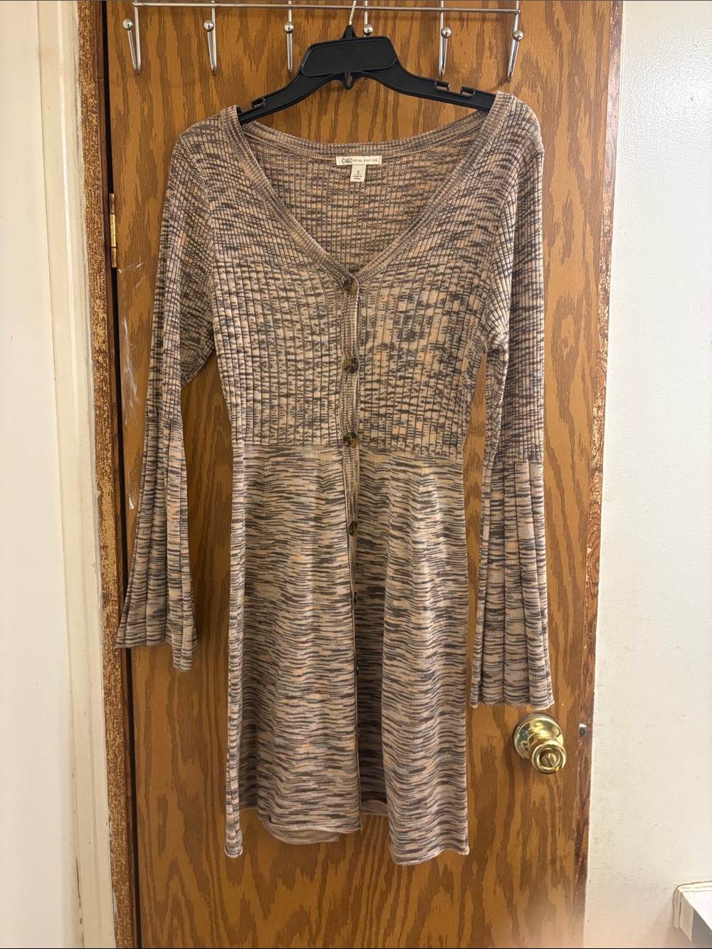 Cato Marble Beige Button-Front Knit Dress